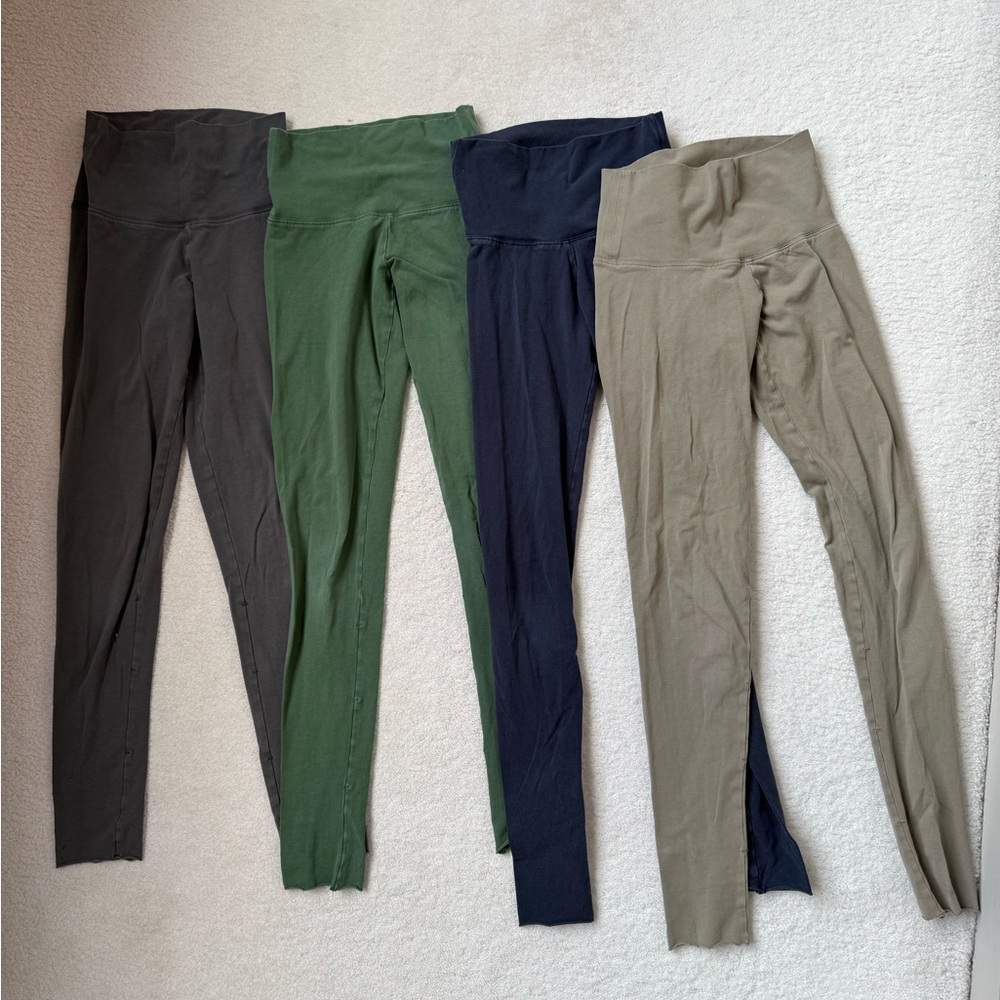 TNA bundle of 4 High-Waisted Leggings Black, Green, Navy, Gray/Tan. petit